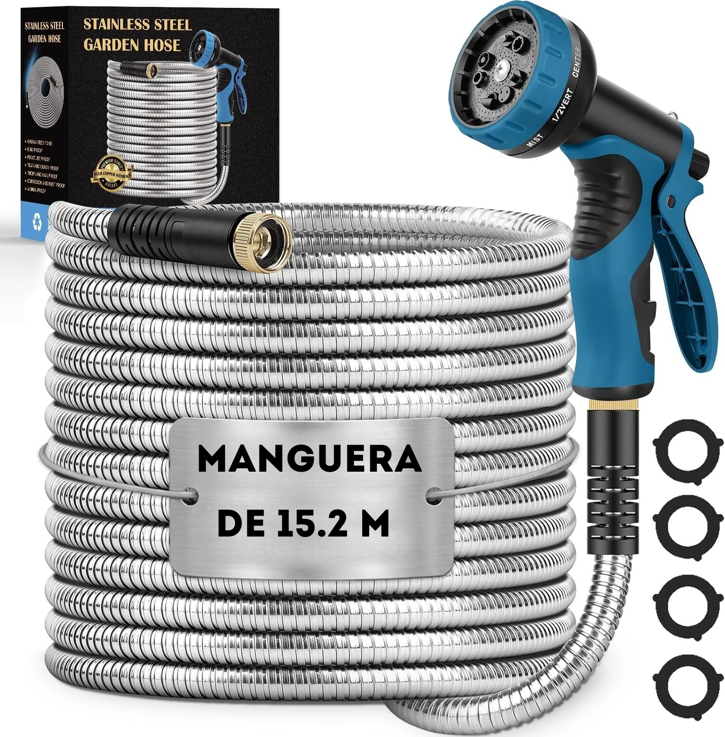 Manguera de jardín de acero inoxidable de 15.2 metros (SOBRE PEDIDO)