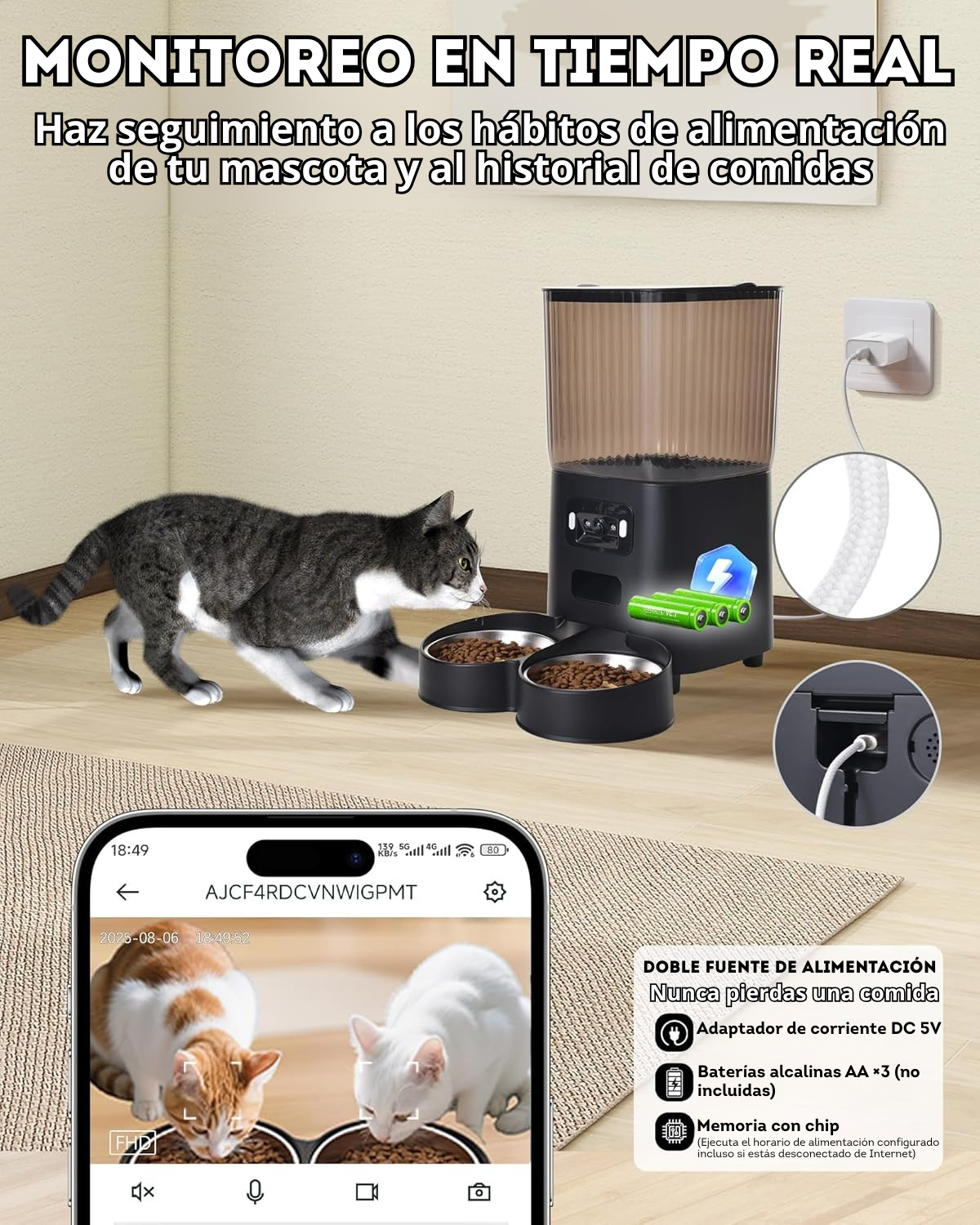 Comedero automatico 5 litros de 2 puestos con microfono y camara