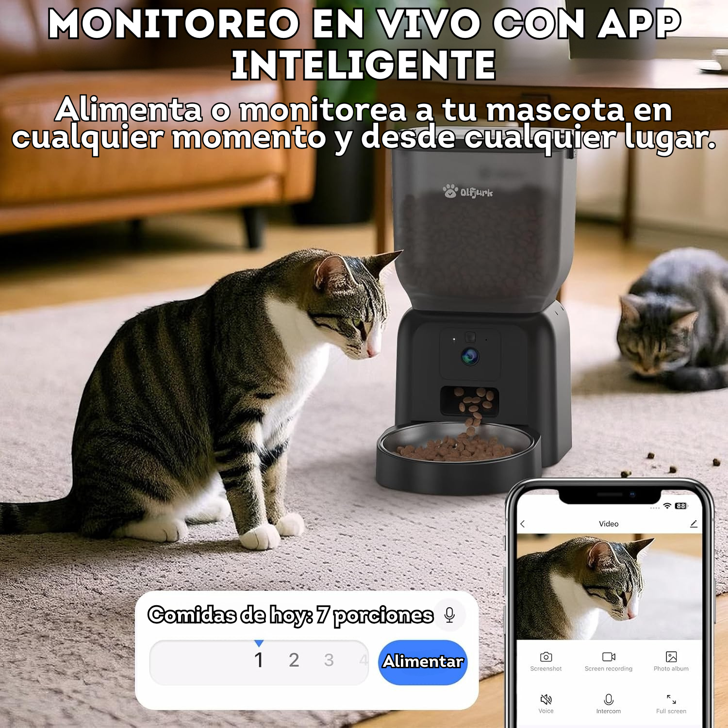 Comedero automatico 4 litros de 1 puestos con microfono y camara