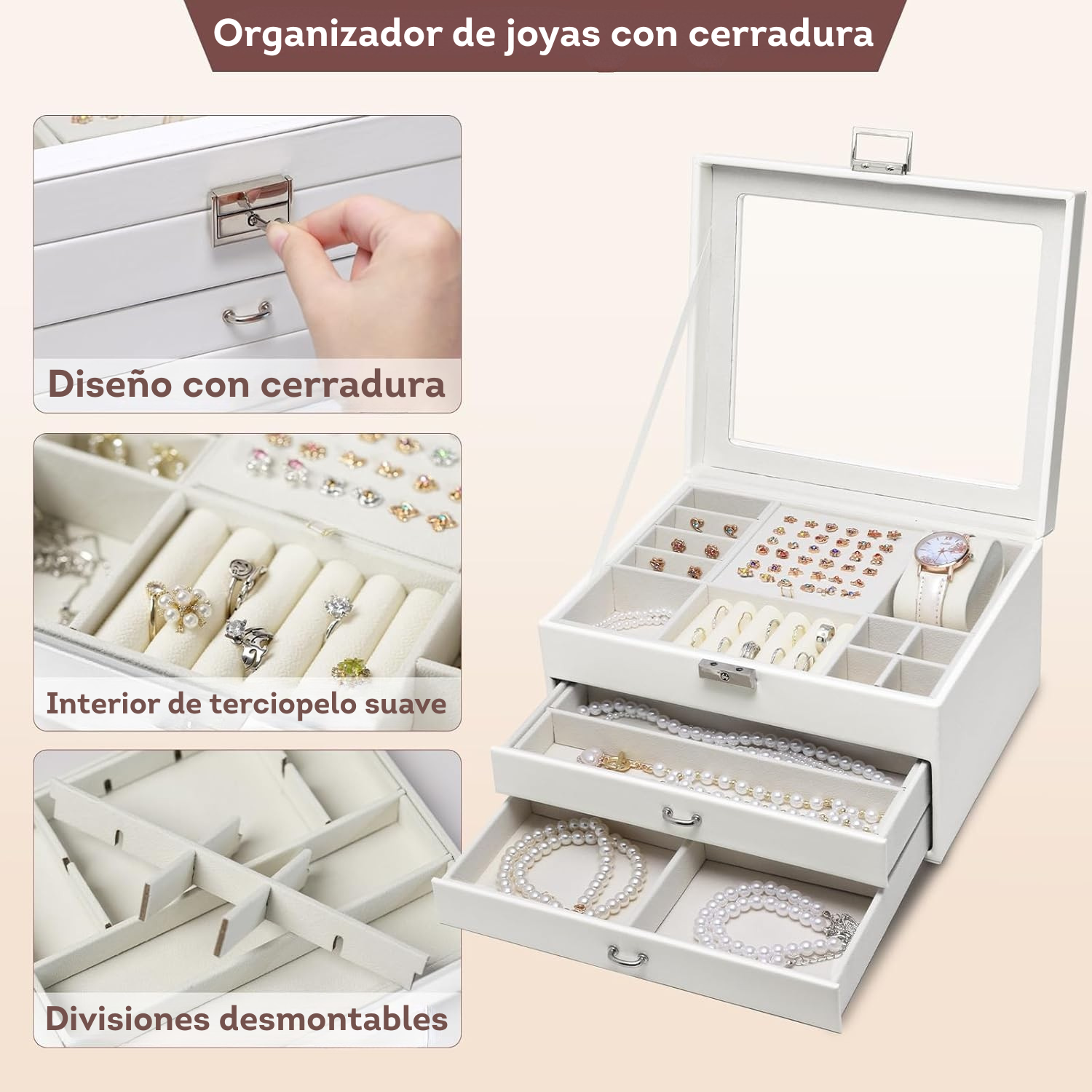 Joyero grande Organizador con divisiones blanco
