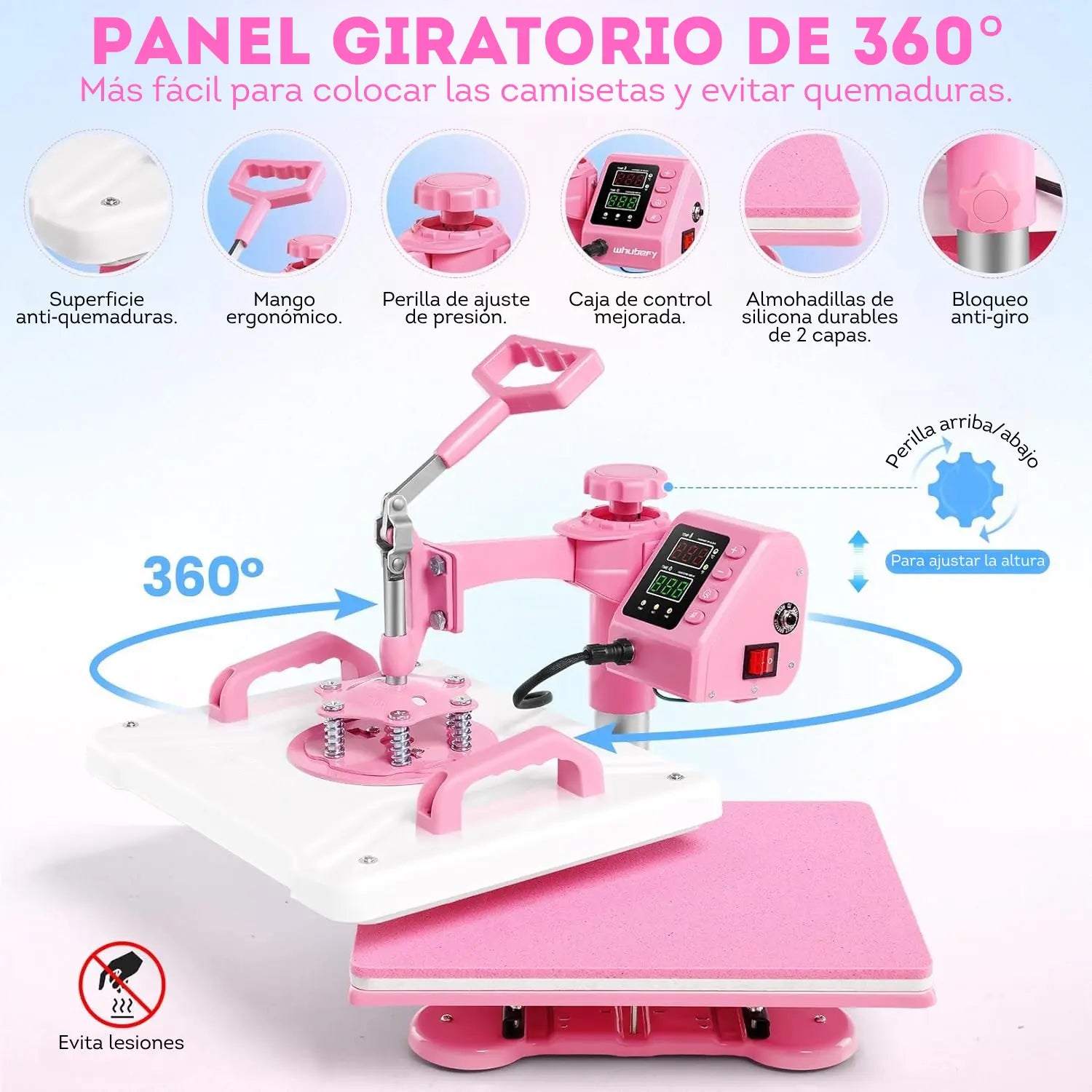 Prensa térmica de calor 5 en 1 Rosa con blanco (SOBRE PEDIDO)