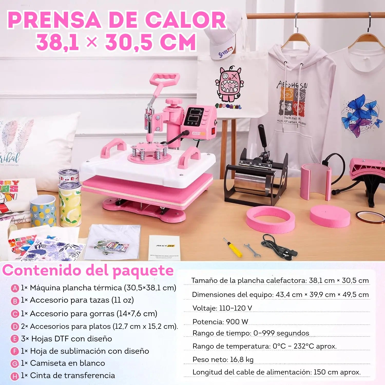 Prensa térmica de calor 5 en 1 Rosa con blanco (SOBRE PEDIDO)