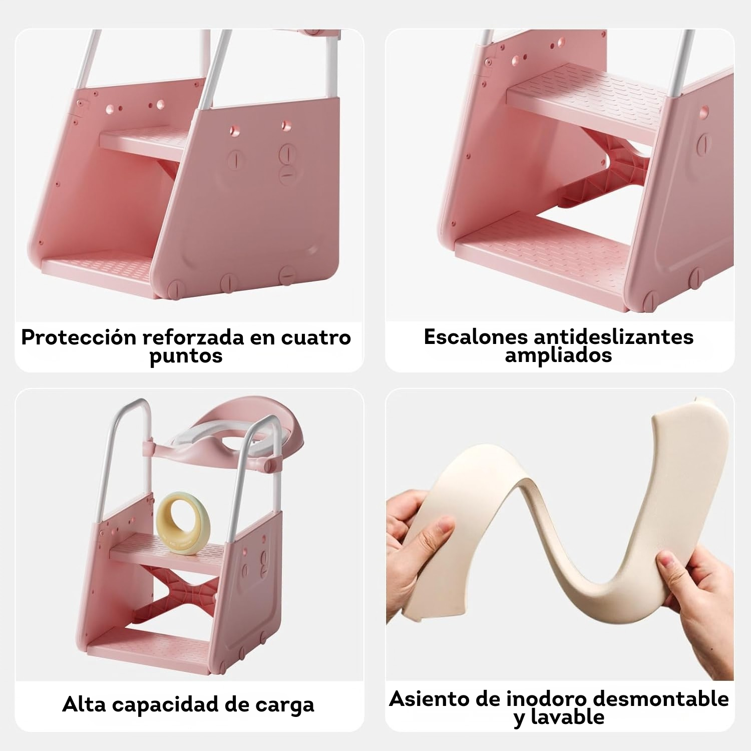 Asiento de inodoro 3 en 1 rosa para entrenamiento y taburete para niños pequeños (SOBRE PEDIDO)