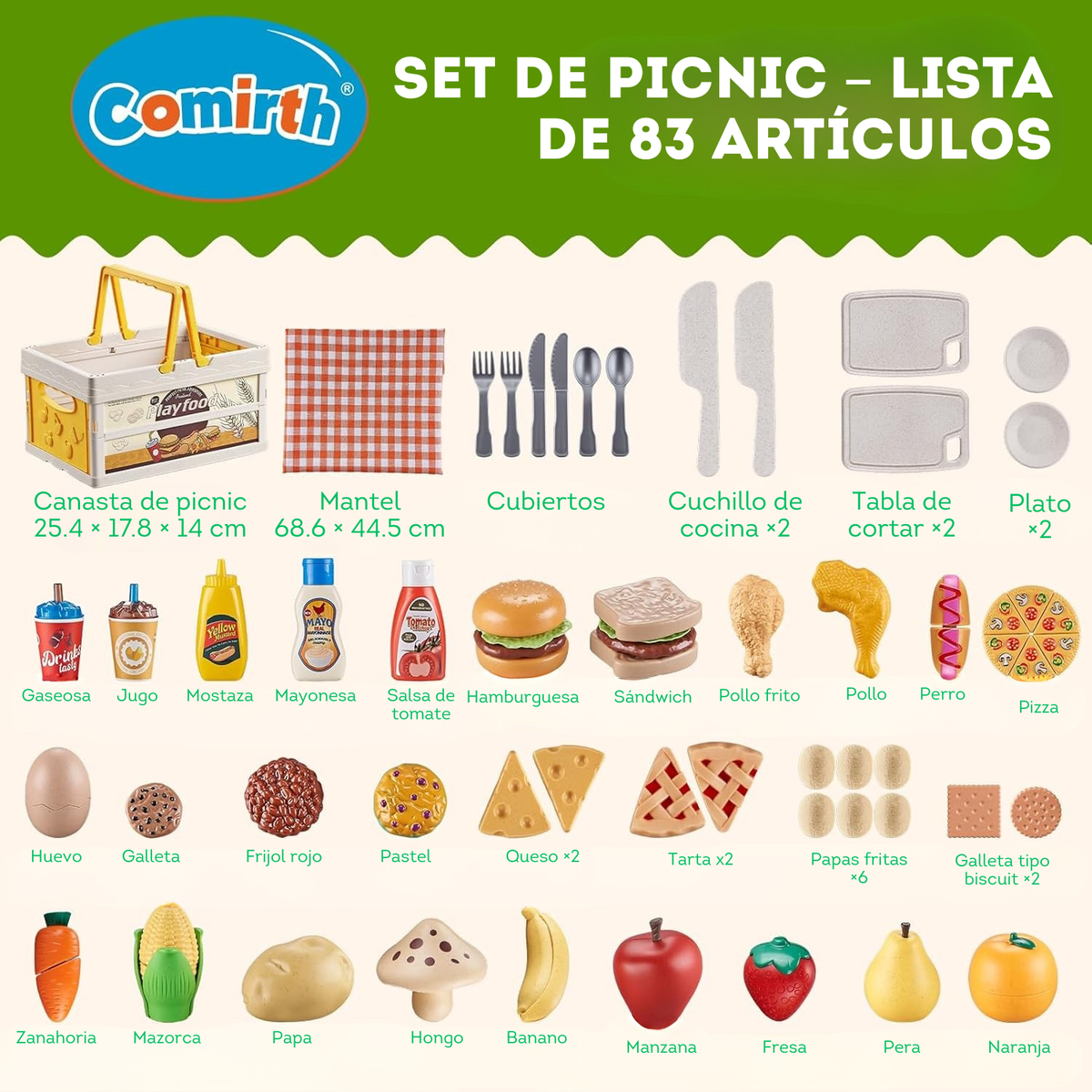 Juegos de comida de 83 piezas juguete para la cocina de los niños