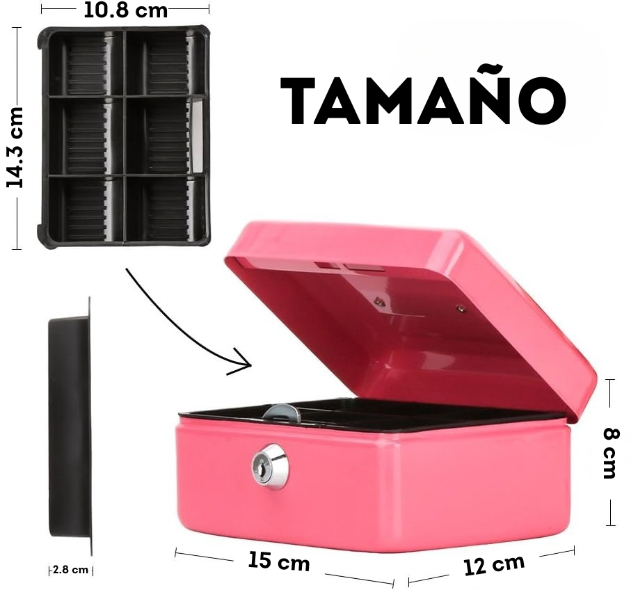 Mini caja de efectivo con cerradura de llave fucsia
