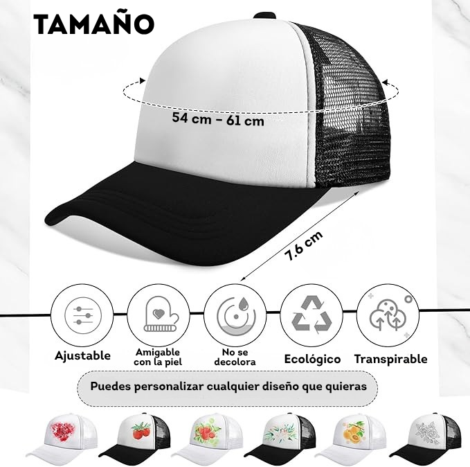 Paquete de 24 gorras de béisbol unisex para sublimación en blanco - Negro  SOBREPEDIDO