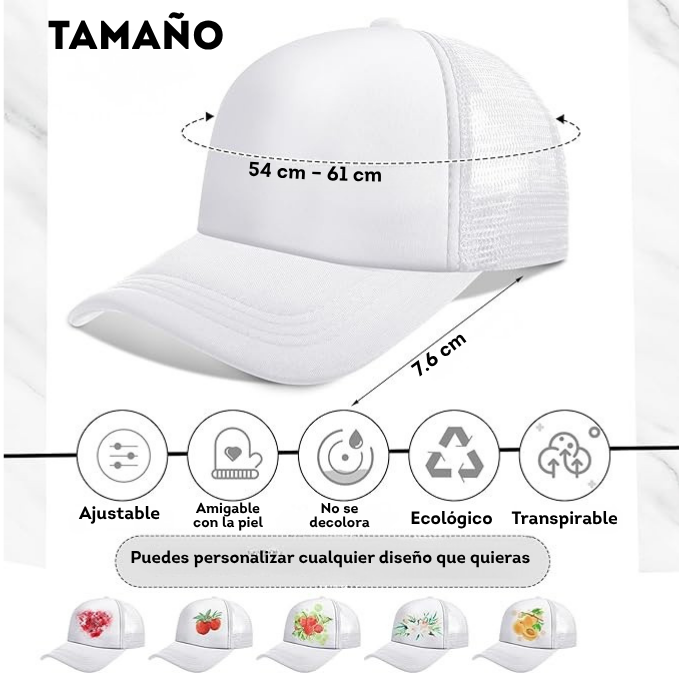 Paquete de 24 gorras de béisbol unisex para sublimación BLANCAS SOBREPEDIDO