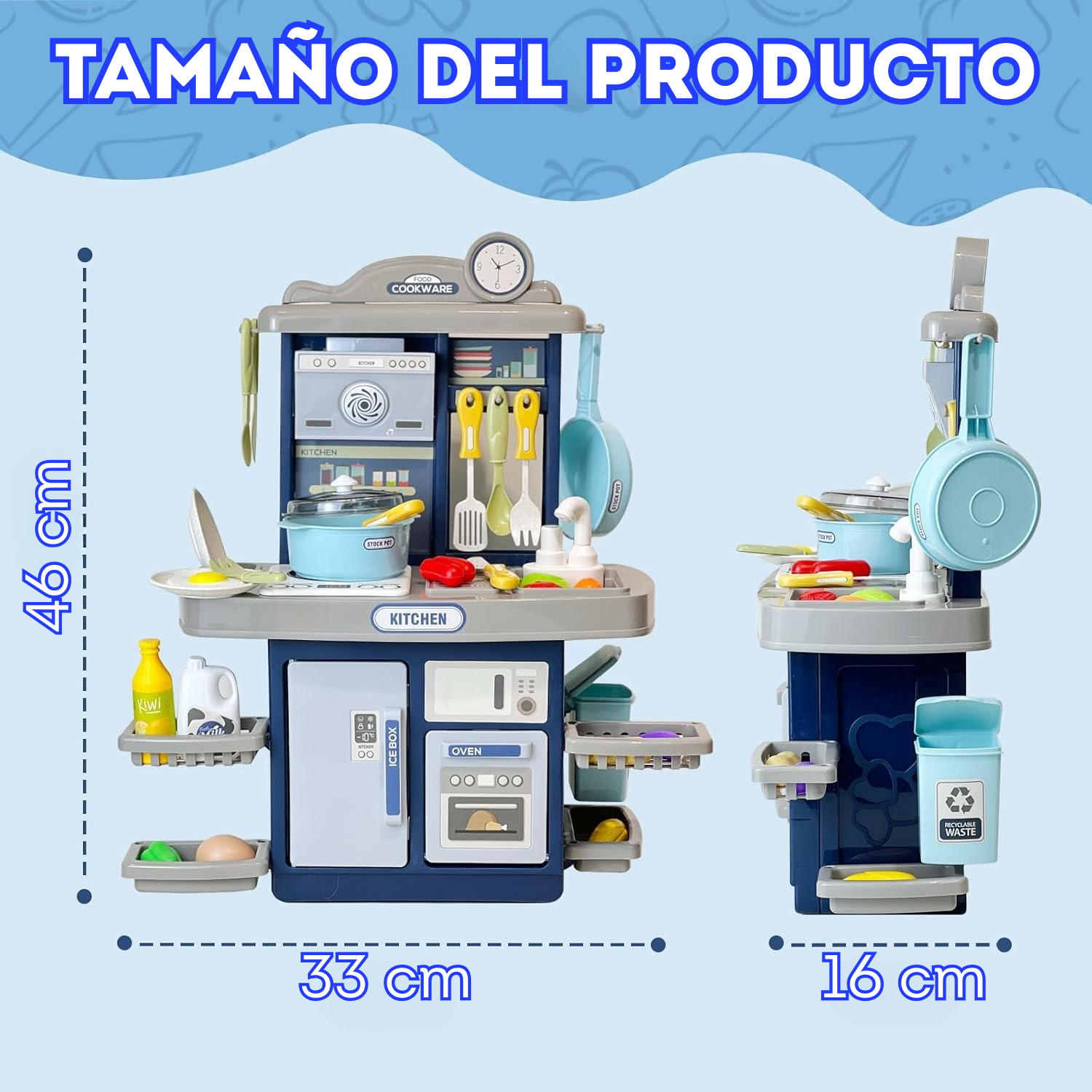 Juego de cocina azul para niños Diversión Realista