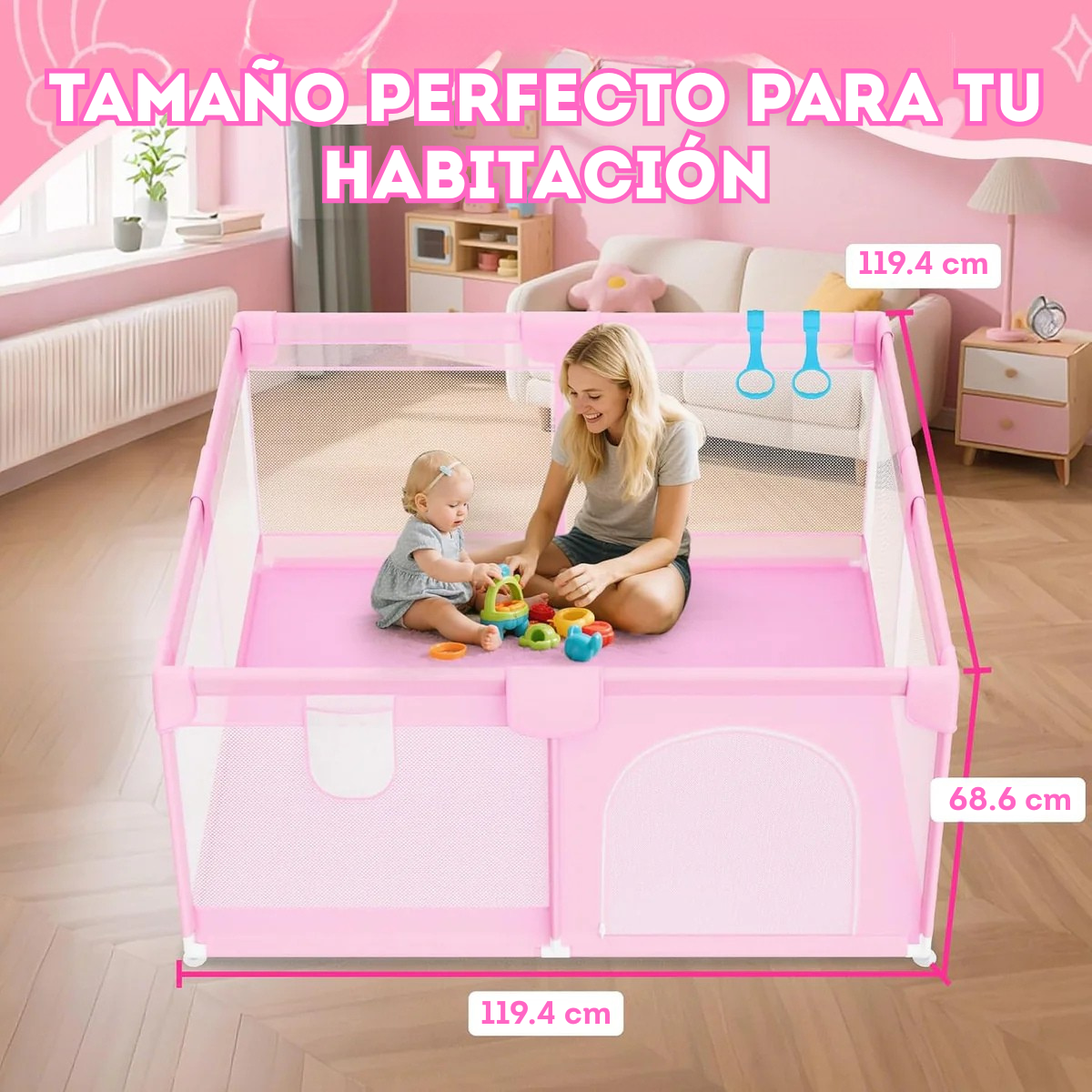 Corral pequeño con sujetadores para bebés