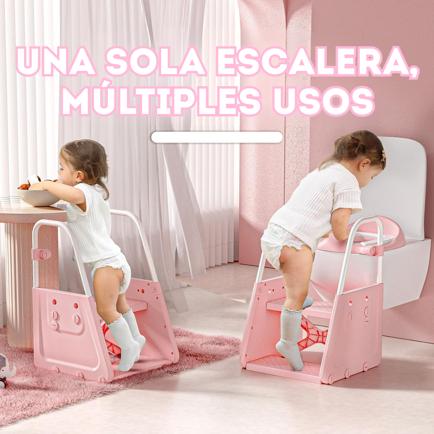 Asiento de inodoro 3 en 1 rosa para entrenamiento y taburete para niños pequeños (SOBRE PEDIDO)
