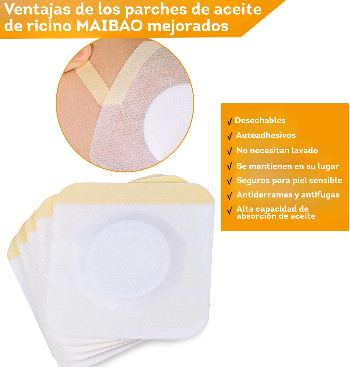 Parches de aceite de ricino para el ombligo x54