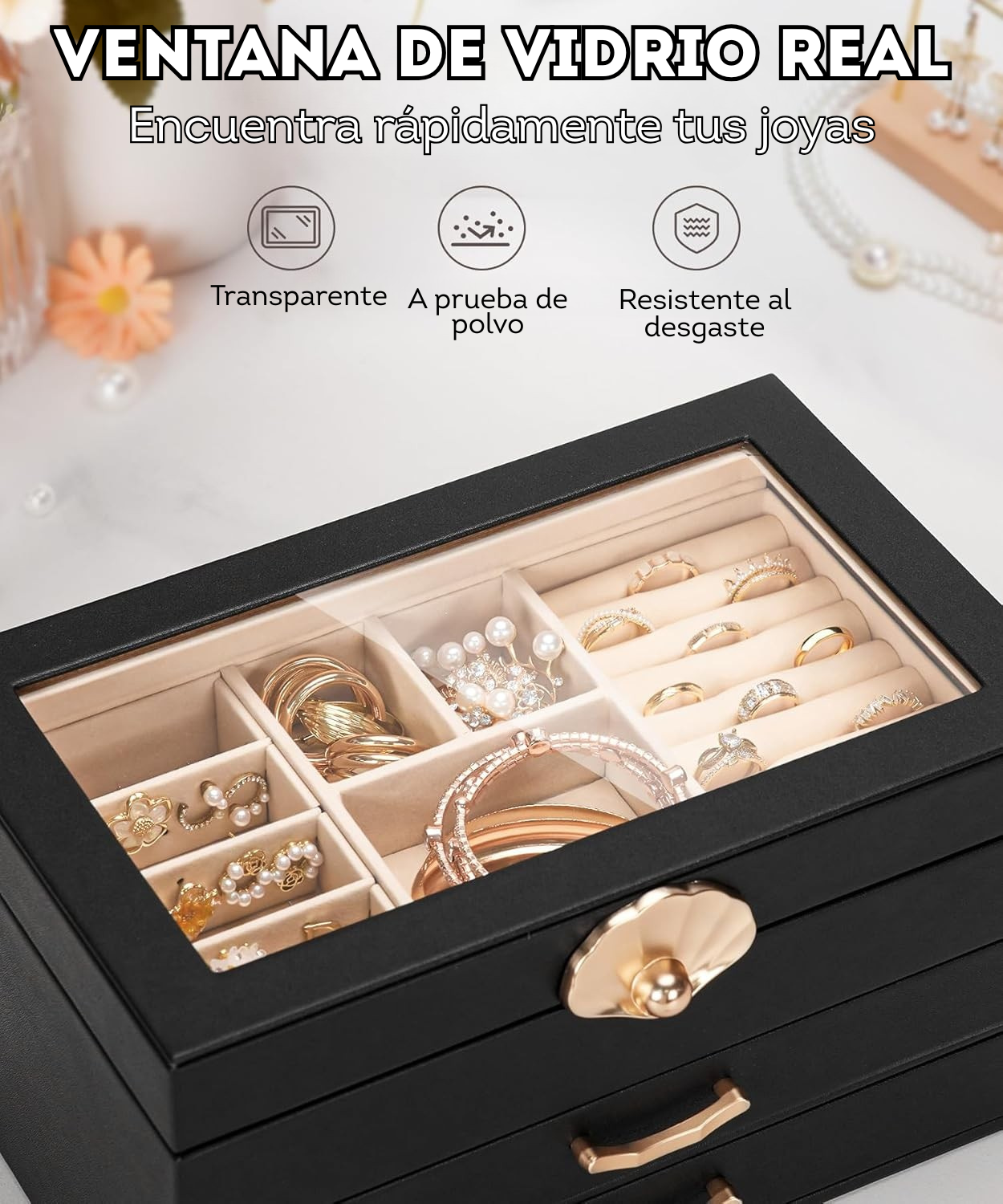 Joyero grande Organizador con divisiones negro