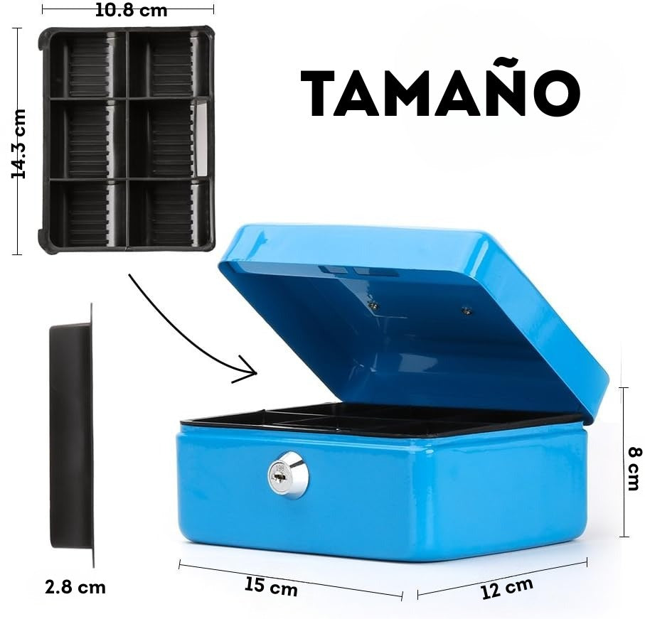 Mini caja de efectivo con cerradura de llave Azul