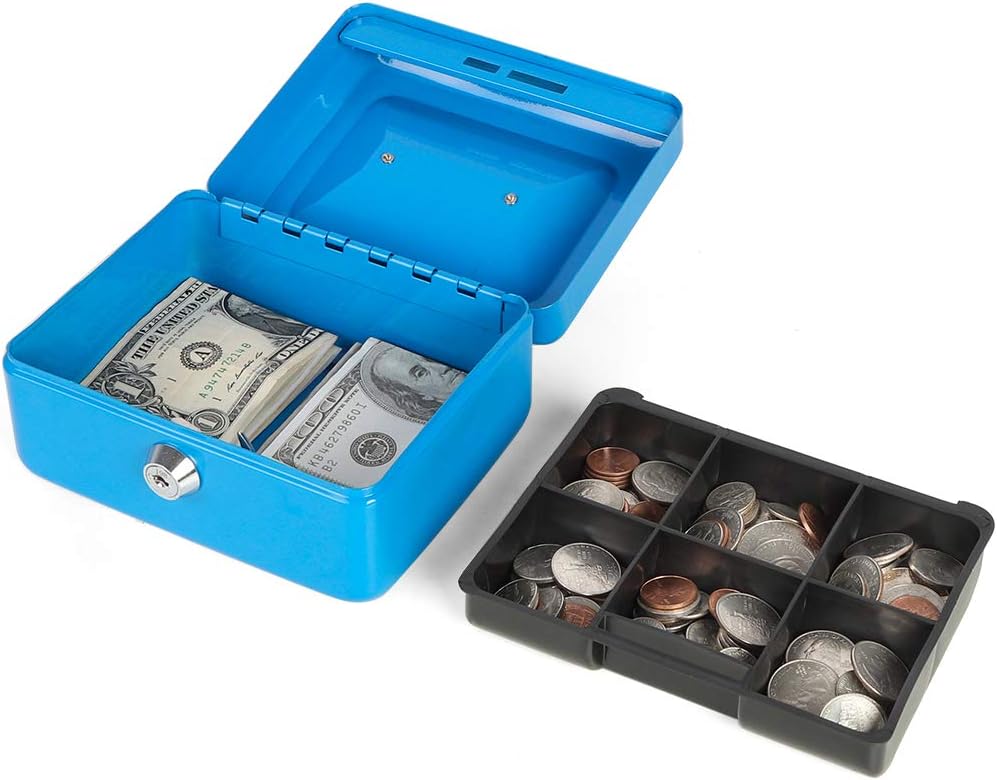 Mini caja de efectivo con cerradura de llave Azul