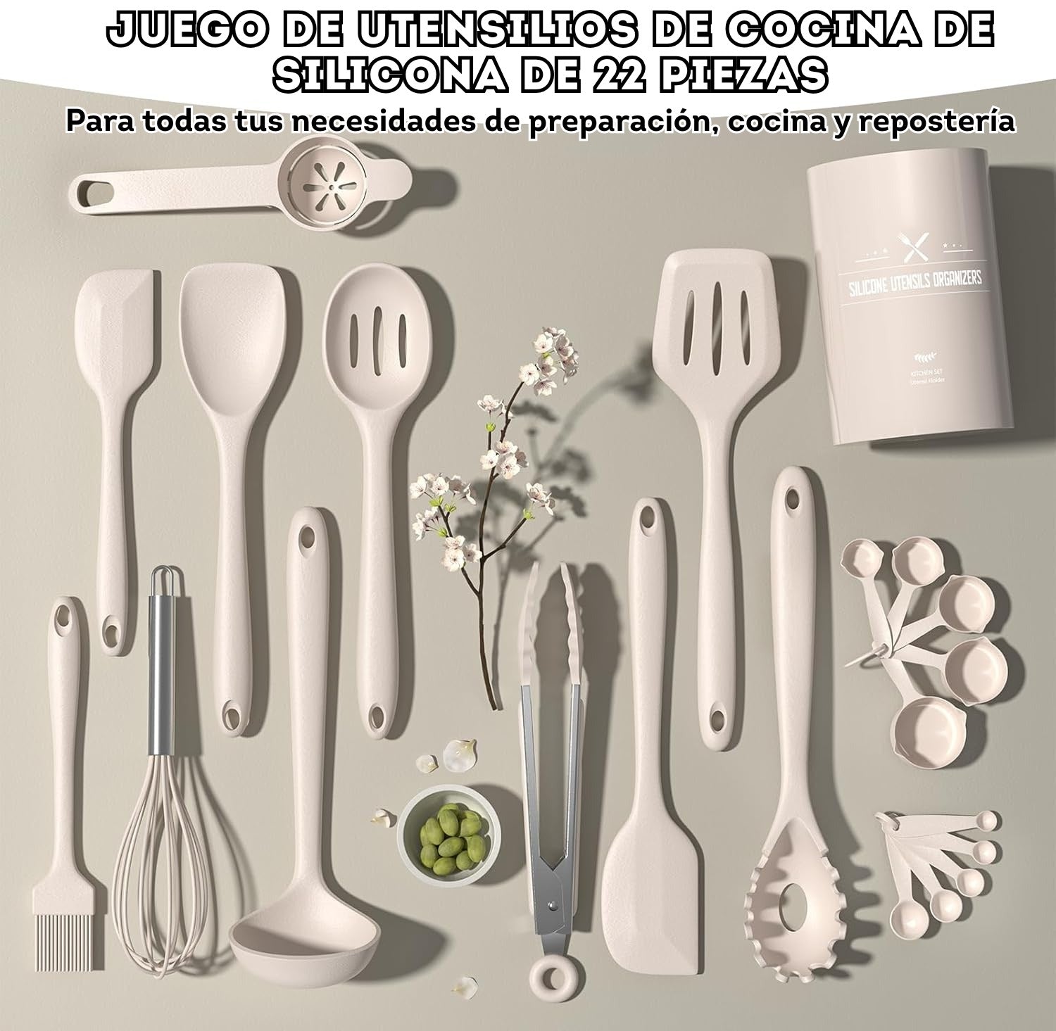 Juego de utensilios de cocina de silicona de 22 piezas
