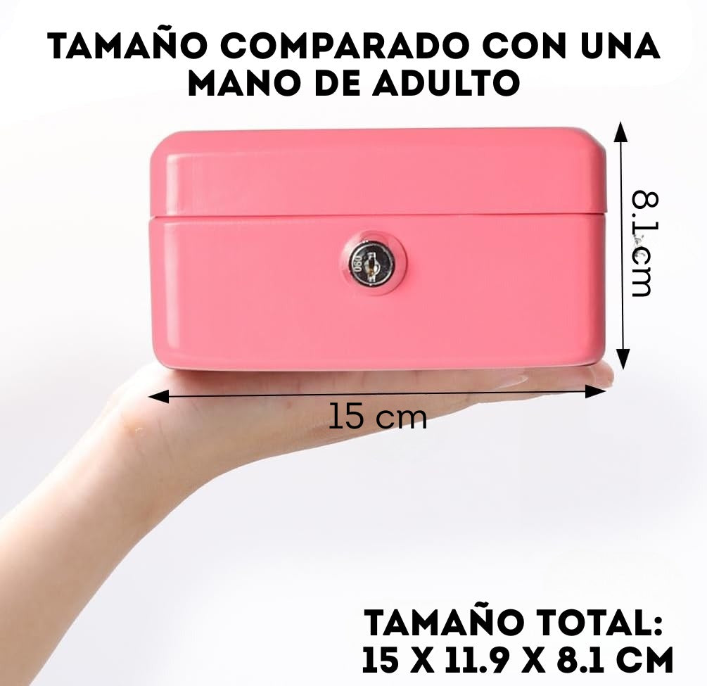 Mini caja de efectivo con cerradura de llave fucsia
