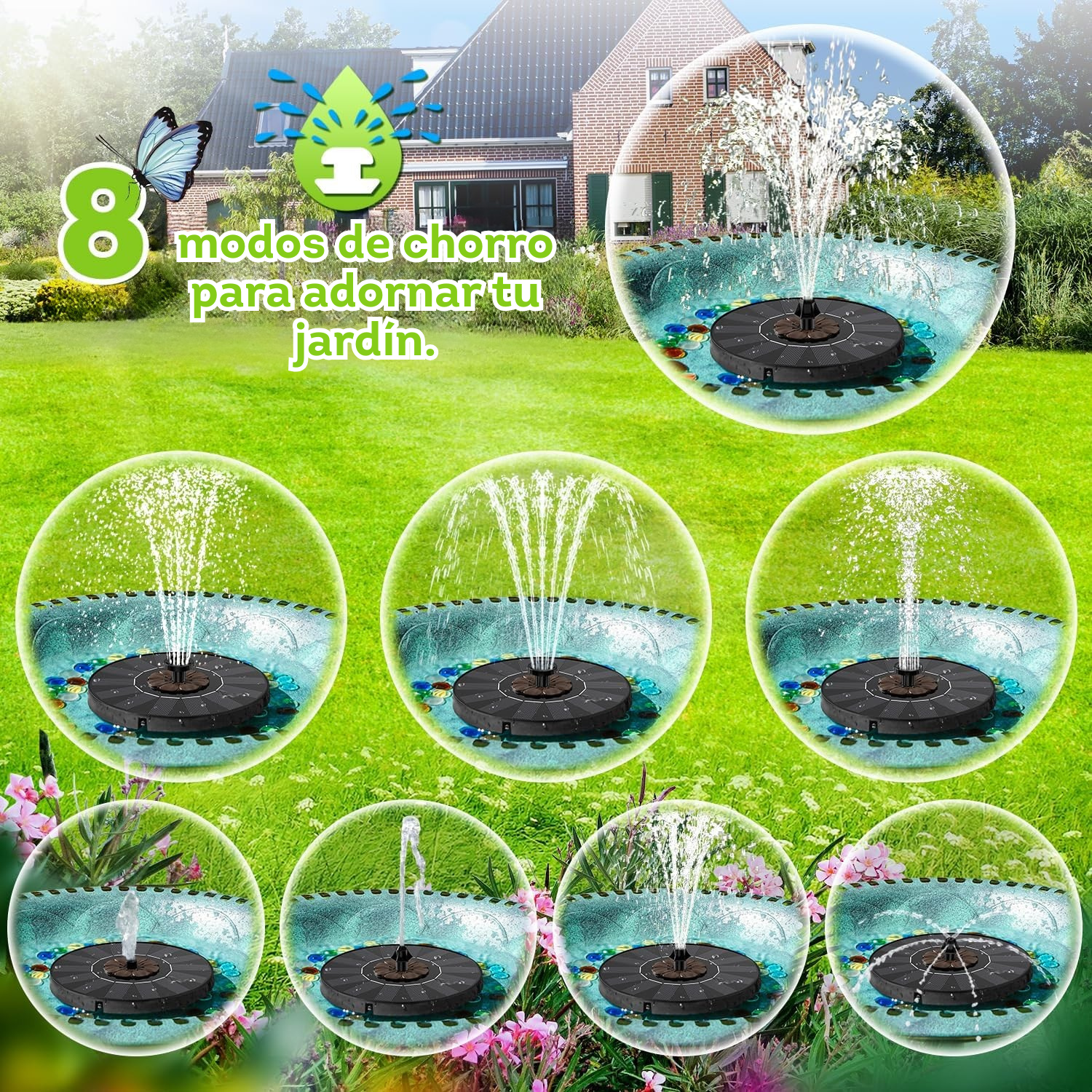 Fuente Solar Negra Bomba Solar Fuente de Agua Jardin