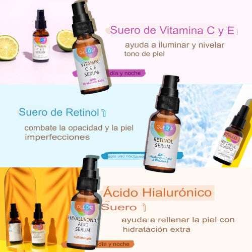retinol para la cara, suero facial de vitamina C con suero de ácido hialurónico para la cara